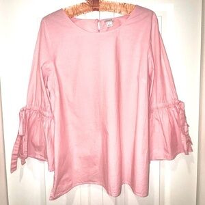 J Crew Pink Women's Top with bow Flared Sleeves. Size Medium. EUC